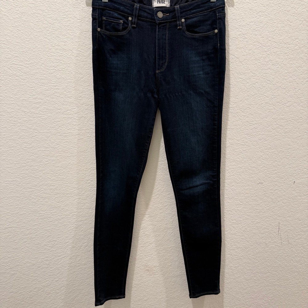 Paige Hoxton Ankle High Rise Skinny Jeans Dark Indigo Blue 29
